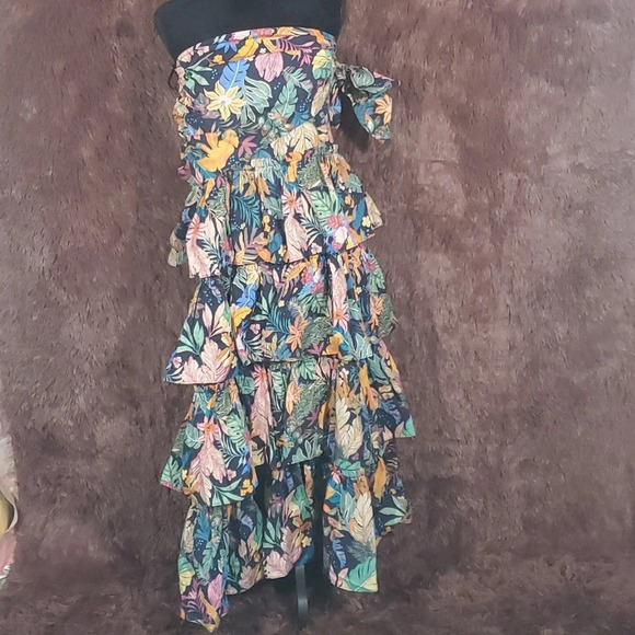 Especia Strapless Floral Ruffle Maxi Dress - Picture 1 of 5